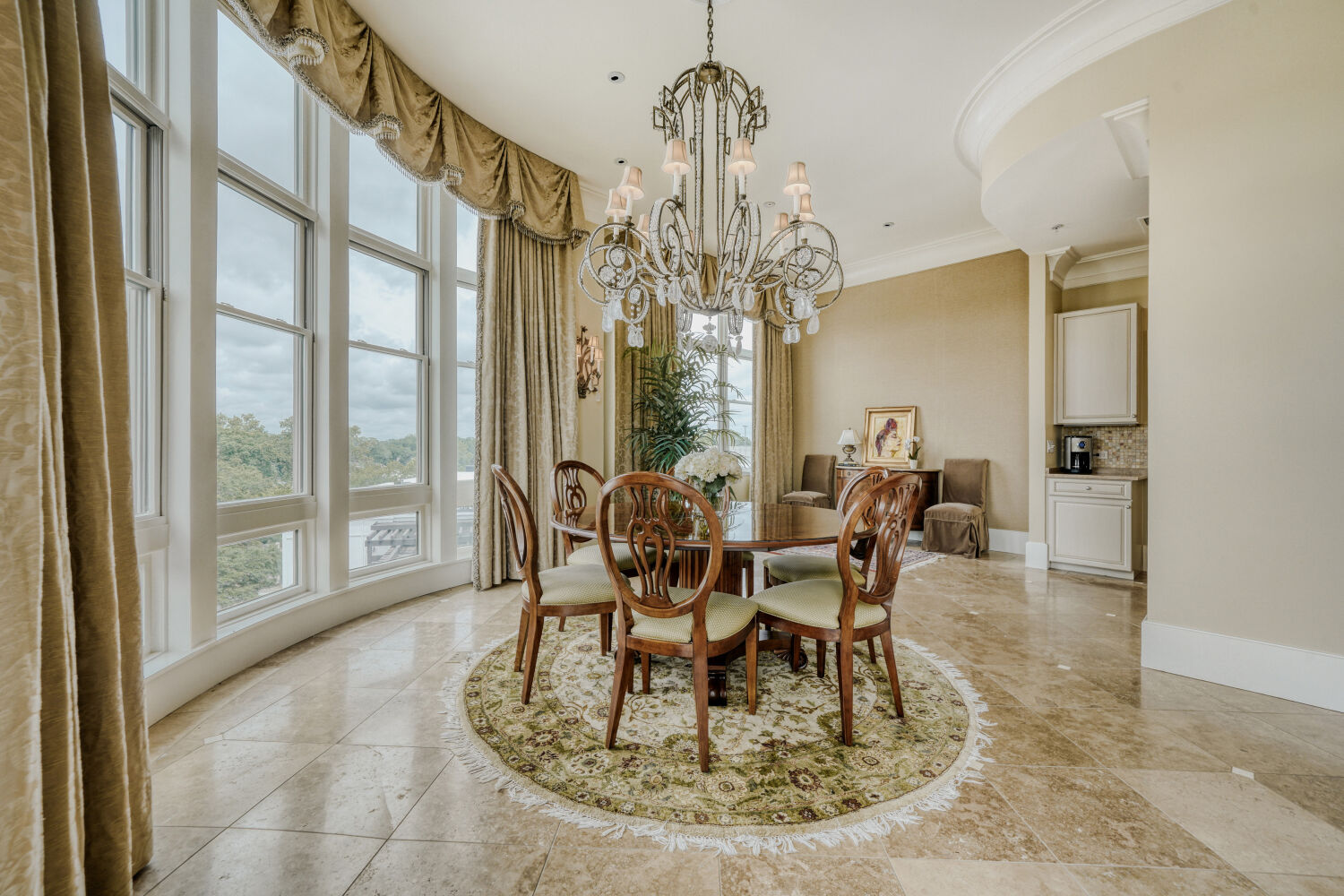 Dining room with chandelier